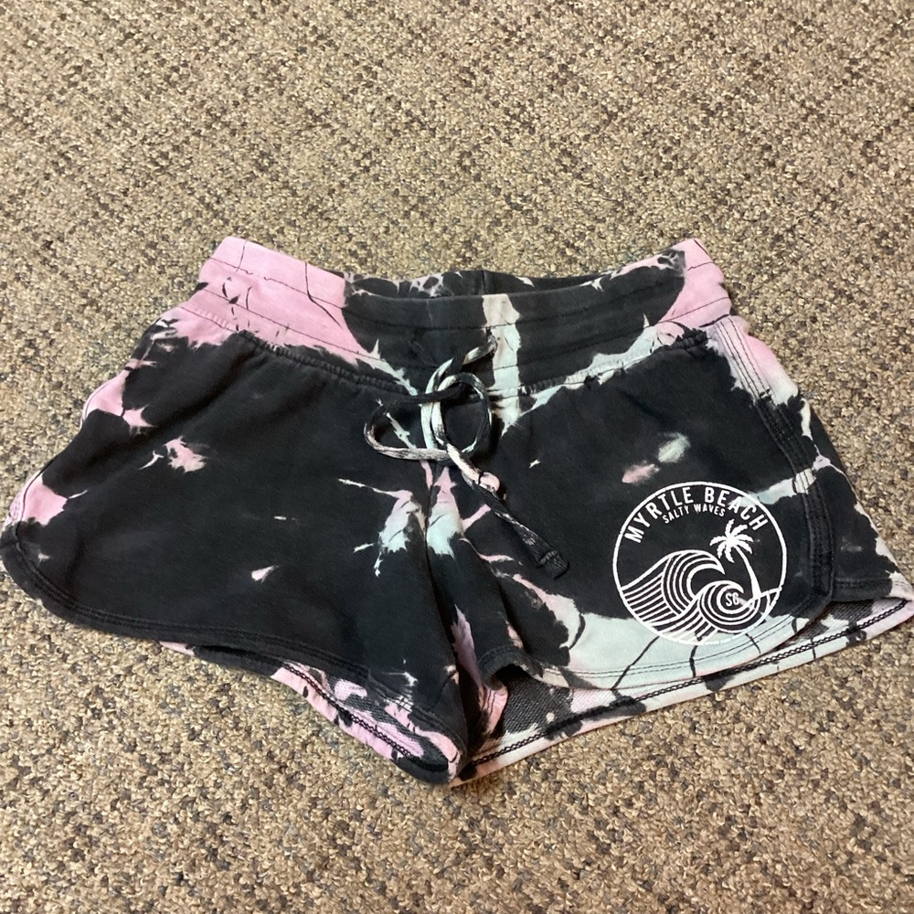 Dreamside Black Pink Blue Tie Dye Myrtle Beach Salty Waves Drawstring Shorts * S